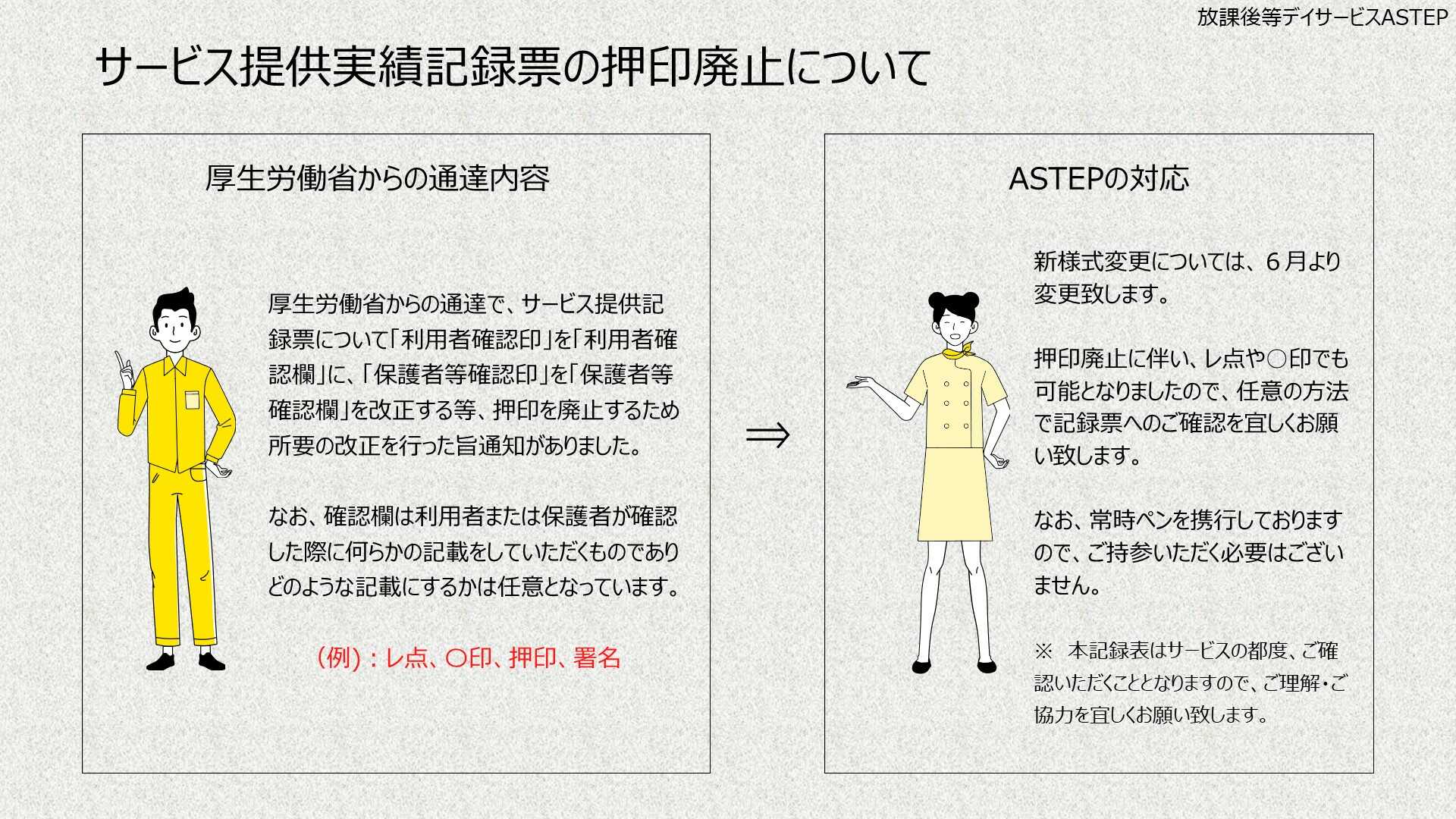 障害福祉サービス等給付費に係るサービス提供実績記録票の押印廃止について 放課後等デイサービスASTEP(ア