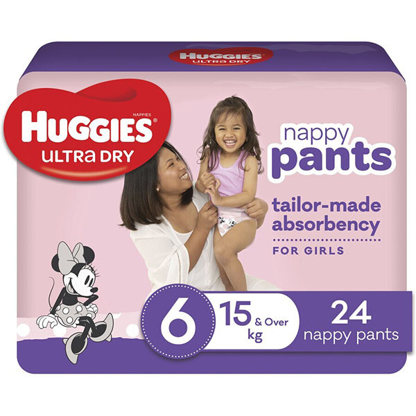 Huggies Ultra Dry Nappy Pants Size 6 Junior (15kg+) Girl (24pk) HUGGIES