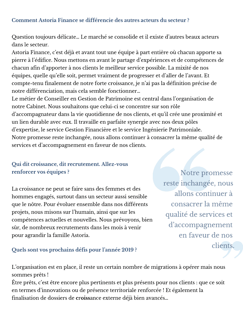 Astoria Finance finalise l’acquisition de la société Les