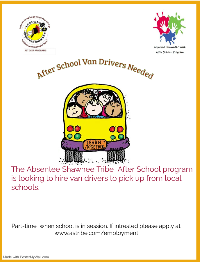 AST After School Program Hiring Van Drivers Absentee Shawnee Tribe