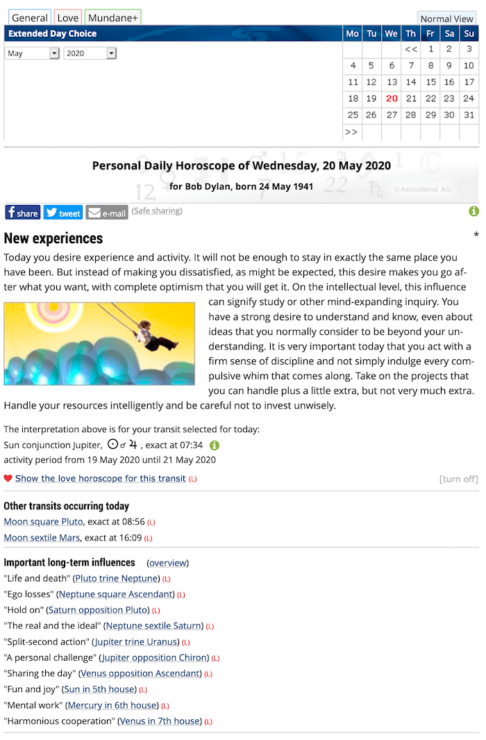 Extended Daily Horoscope Astrodienst