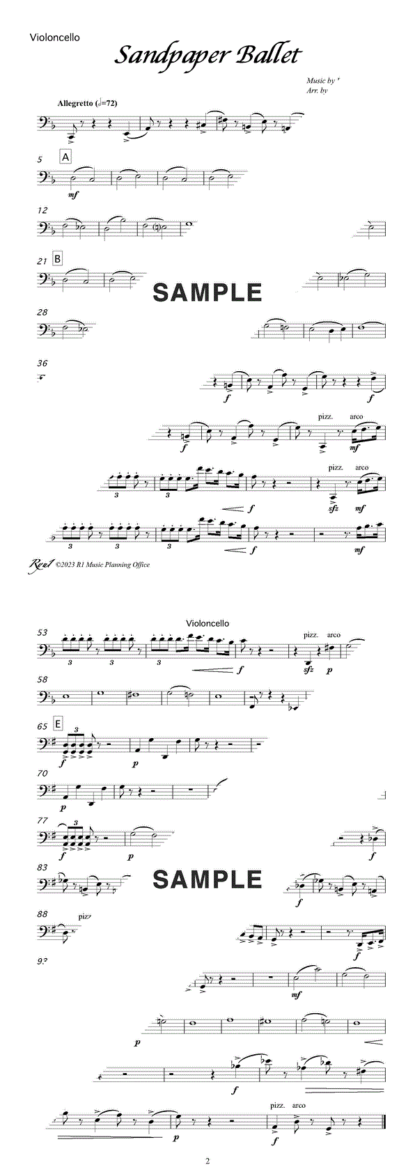 【楽譜】Sandpaper Ballet（ピアノ5重奏＋サンドペーパー）（Violoncello） / Leroy Anderson（パート譜