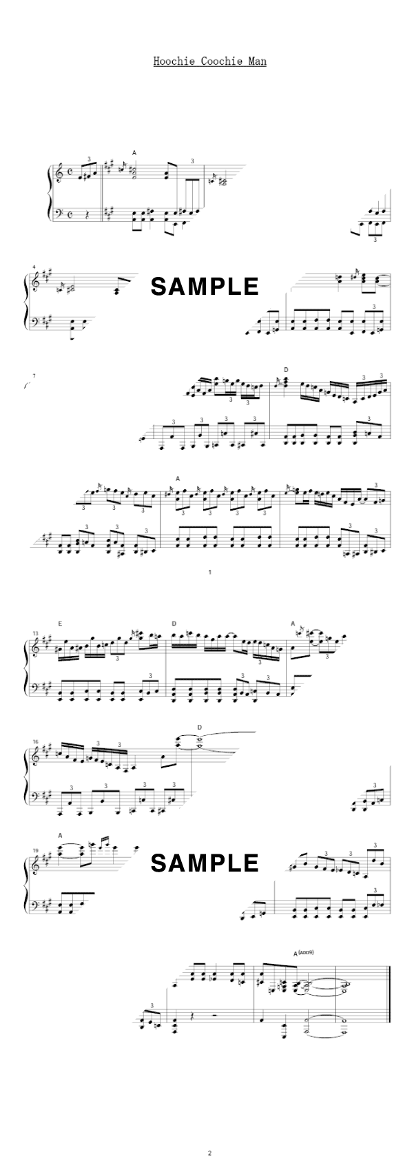 【楽譜】Hoochie Coochie Man（一部抜粋） / The Jeff Healey Band（ピアノ・ソロ譜/初中級）提供