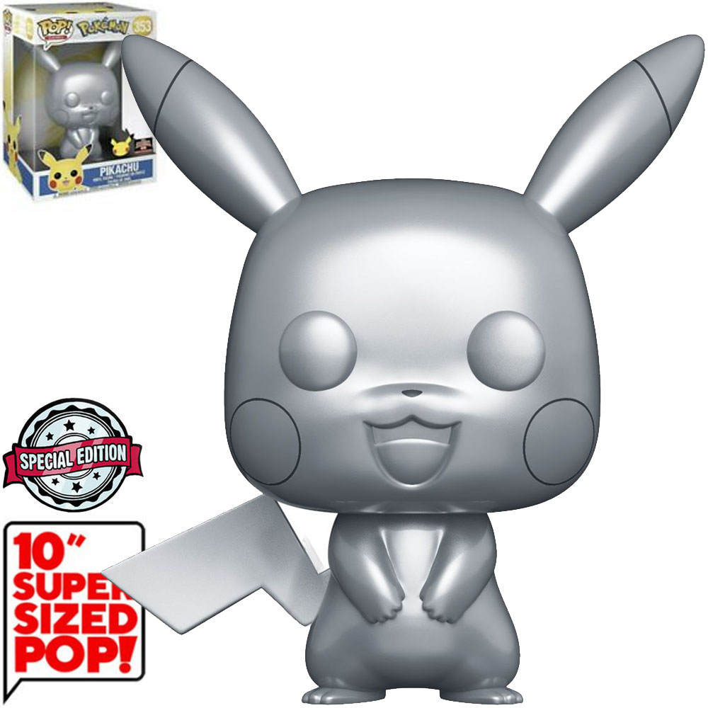 Funko Pop Pokémon Pikachu (silver Metallic) 353 Super Sized 10