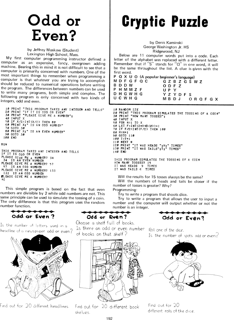 Odd or Even? and Cryptic Puzzle