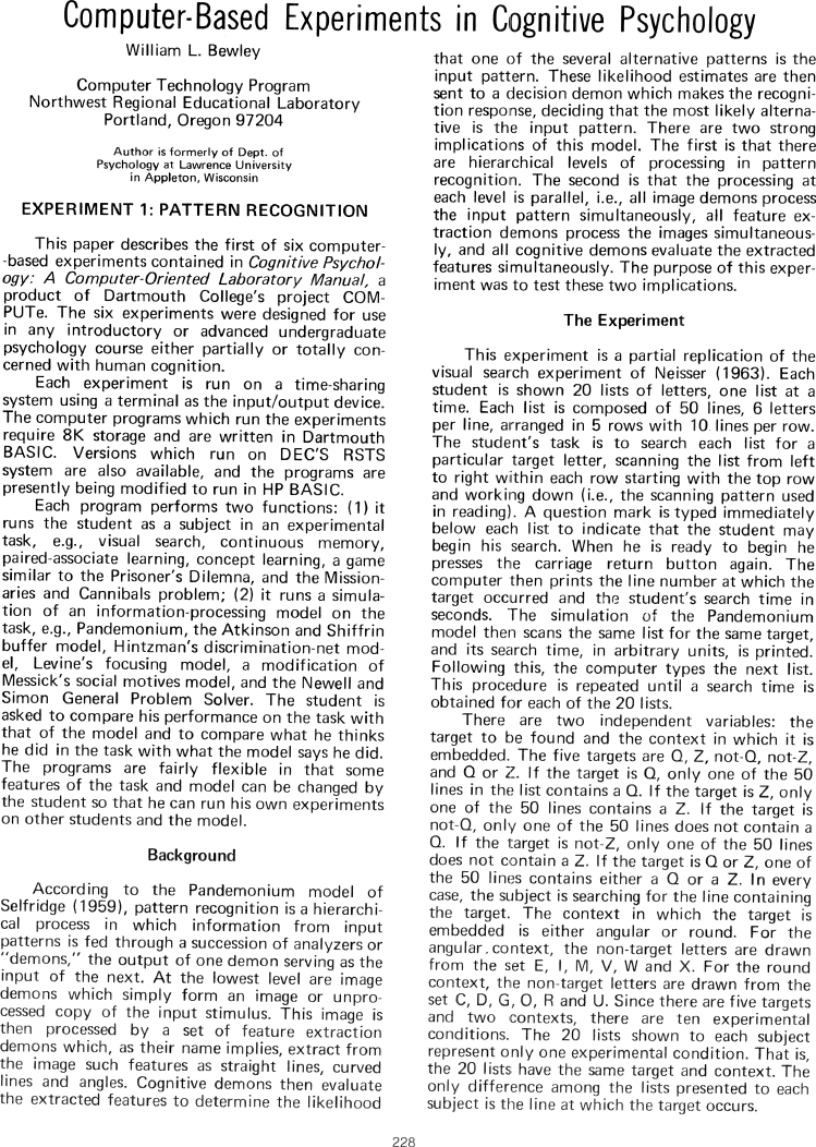 ComputerBased Experiments in Cognitive Psychology