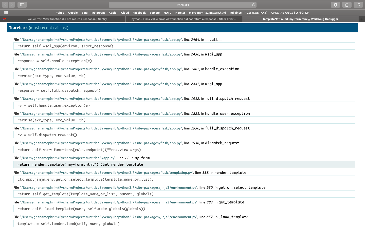 [SOLVED] ValueError in Flask View function did not return a response