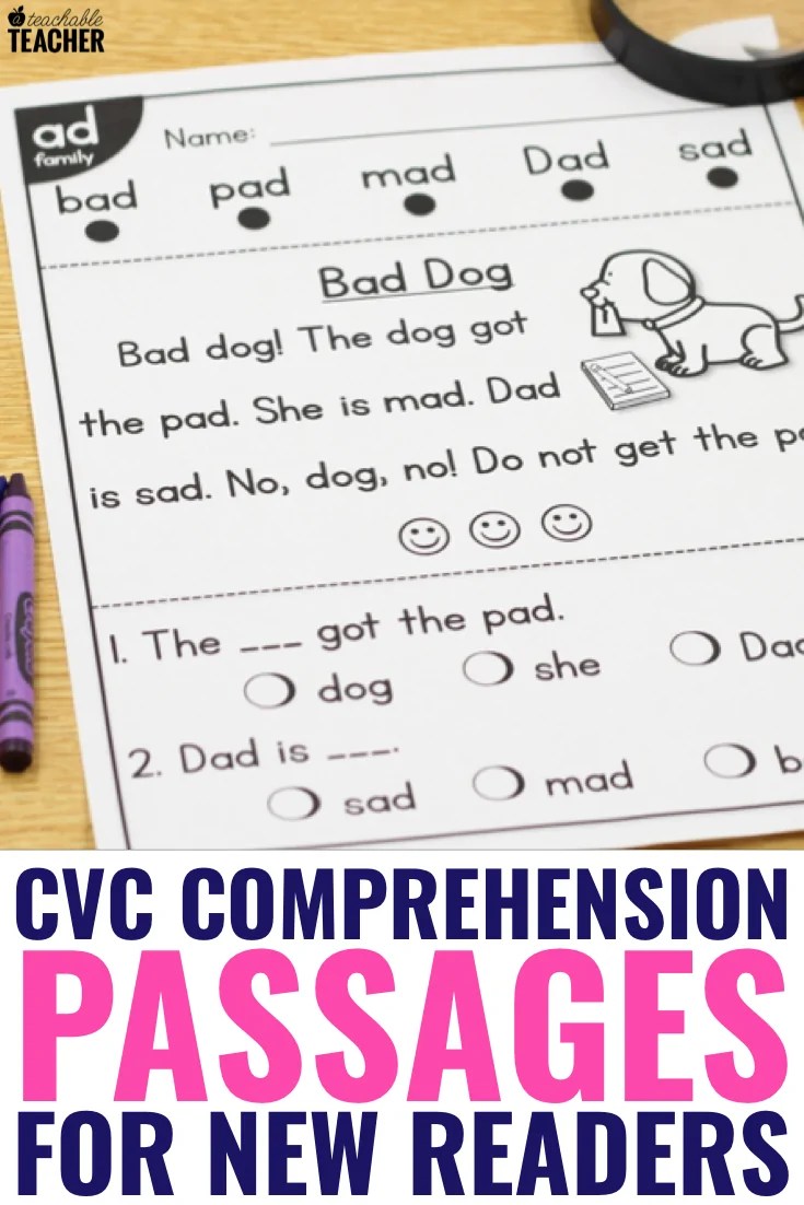 Kindergarten Reading Passages With Cvc Word Families