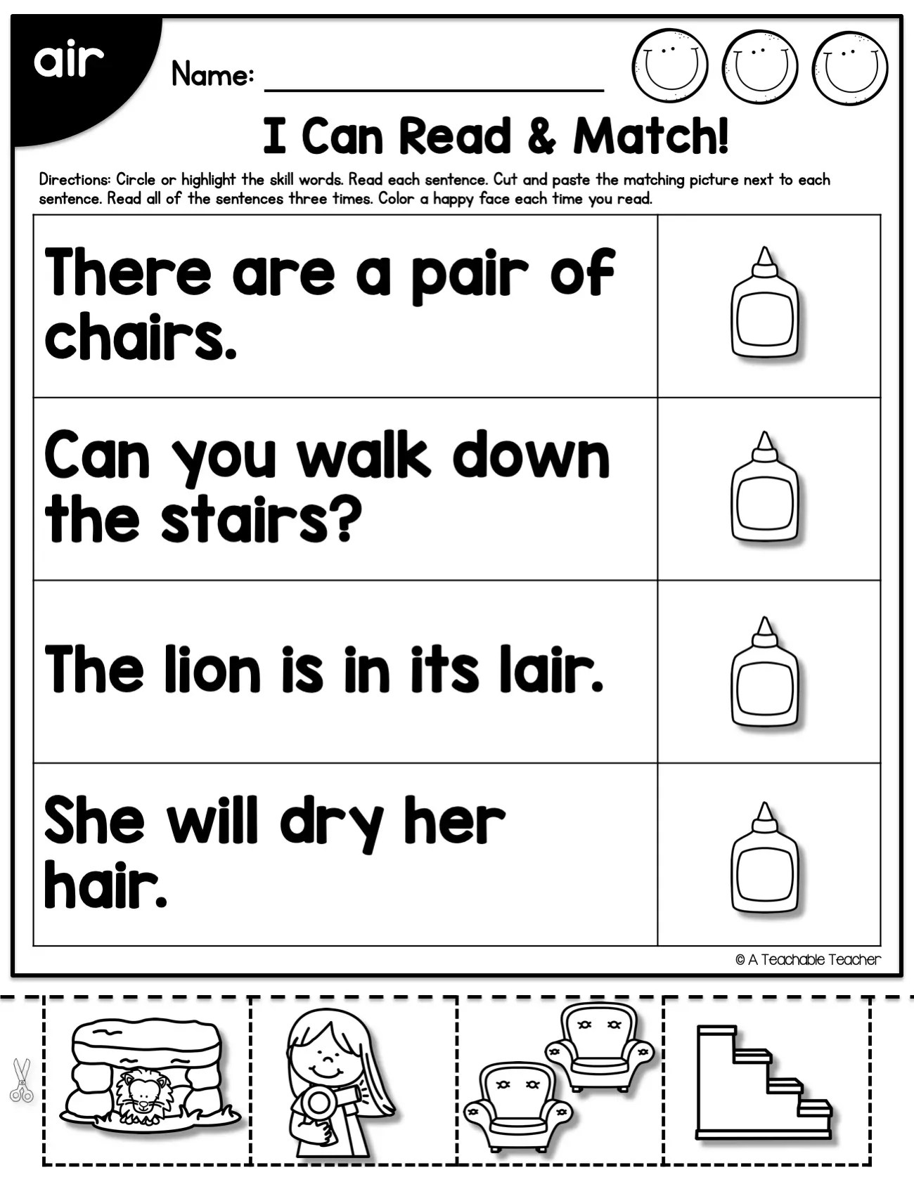 Read and Match Phonics Sentences RControlled Vowels A
