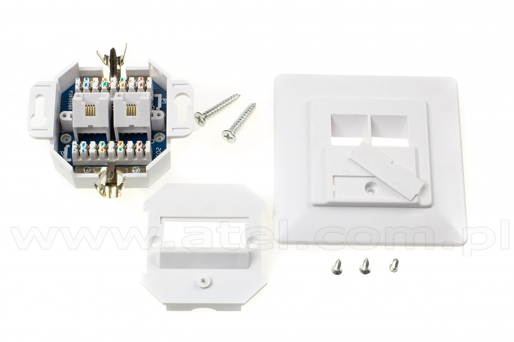Wall plate mount box, cat. 5e, 2x RJ45, UTP
