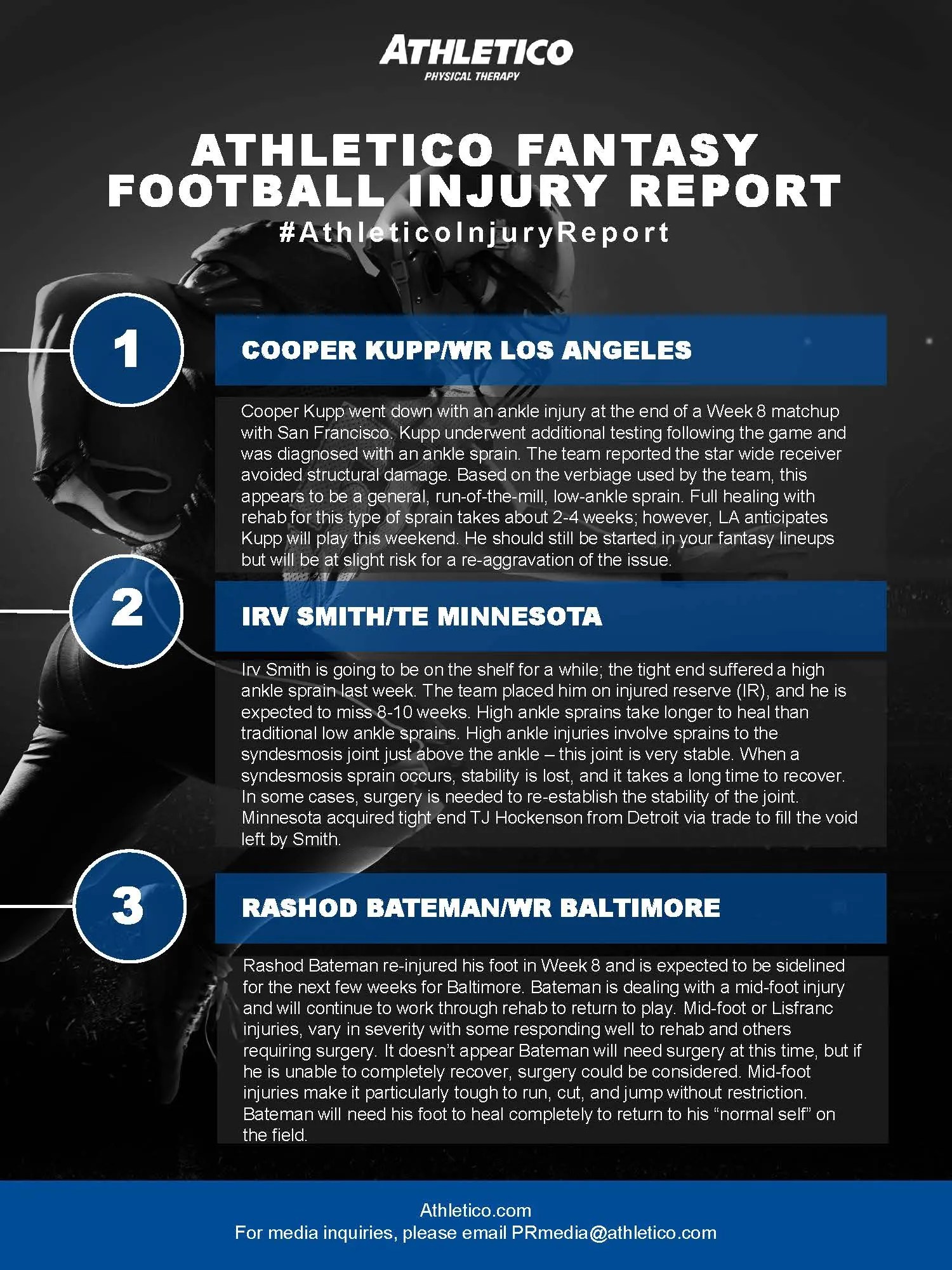 Athletico Fantasy Football Injury Report 2022 Week 9 Athletico