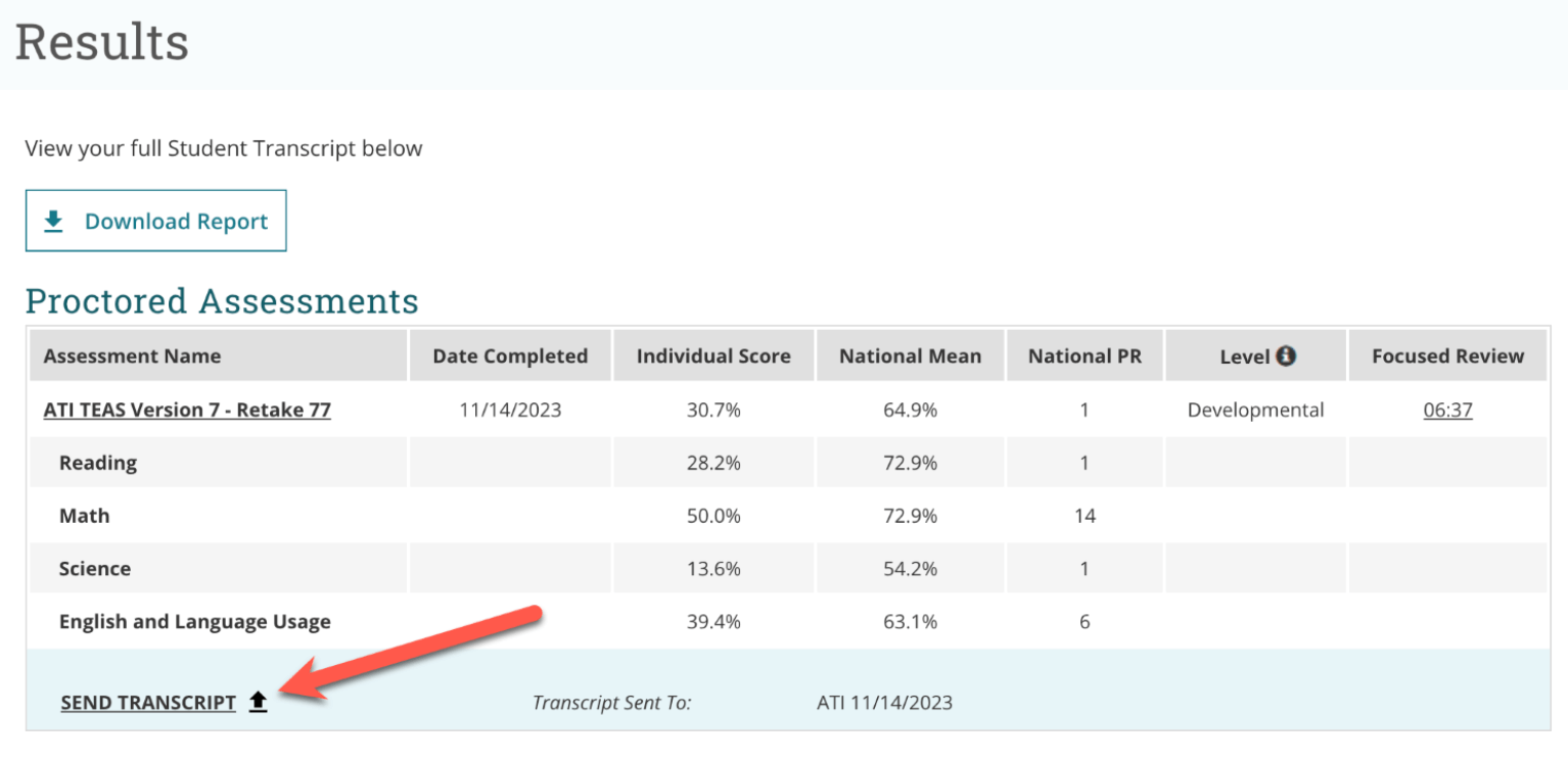ATI TEAS Transcript Credits For Students ATI