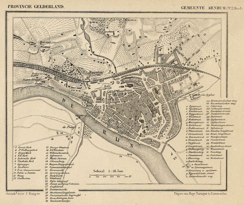Kaart Arnhem Middeleeuwen Arnhem (plattegrond der stad), an antique map communityplan of