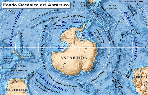 Mapas de Mapa de Fondo océano del Antártico