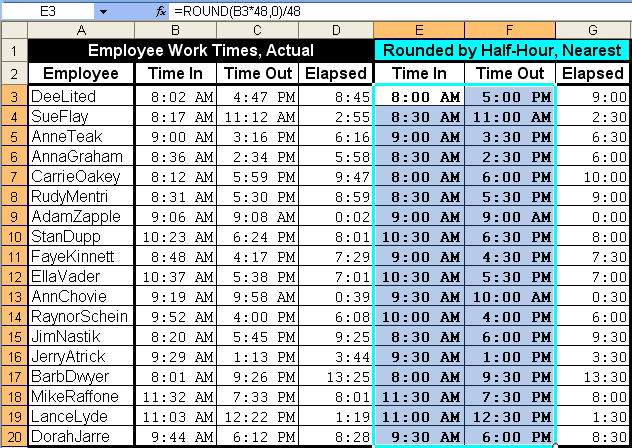 Tom’s Tutorials For Excel Rounding Times of Day by the Half Hour Tom