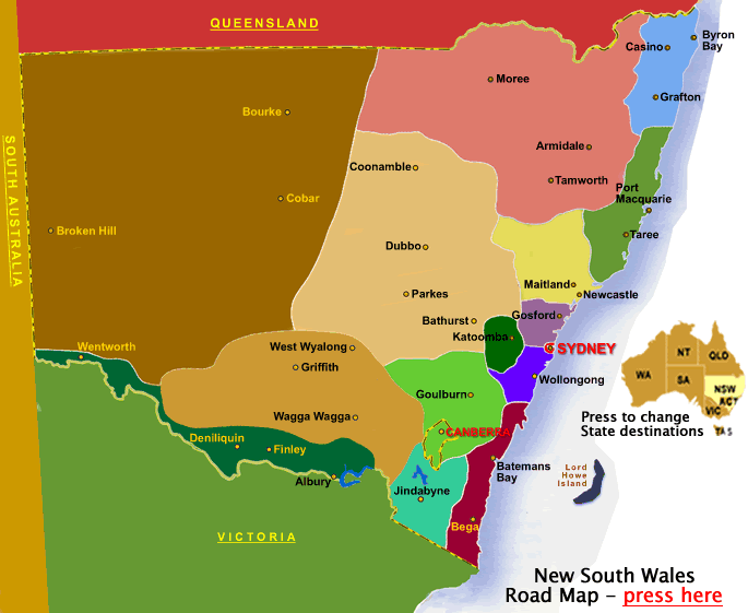 New South Wales Holiday Regions Map NSW