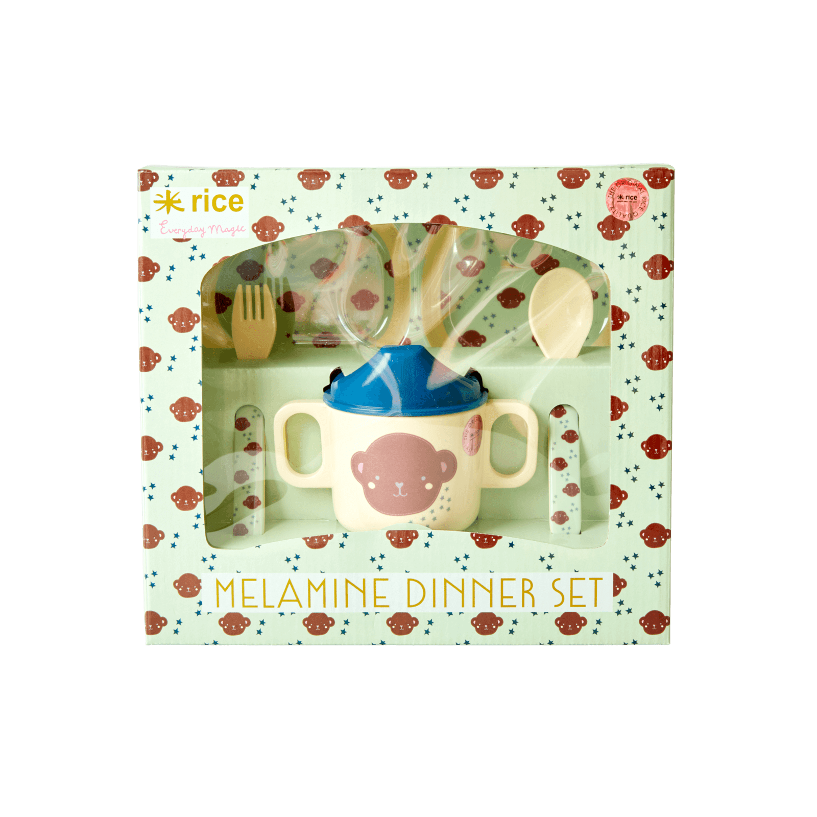 Rice Melamine Baby Dinner Set in Gift Box Monkey Print