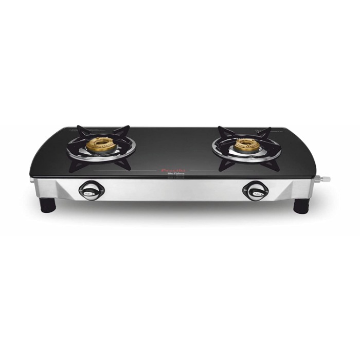 Preethi Blu Flame Streak Glass Top 2Burner Gas Stove, BlackAttinkara