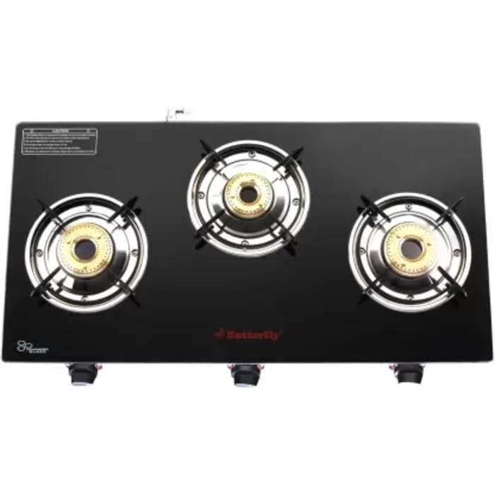Butterfly Trio 3 Burner Glass Manual Gas Stove (3 Burners)Attinkara