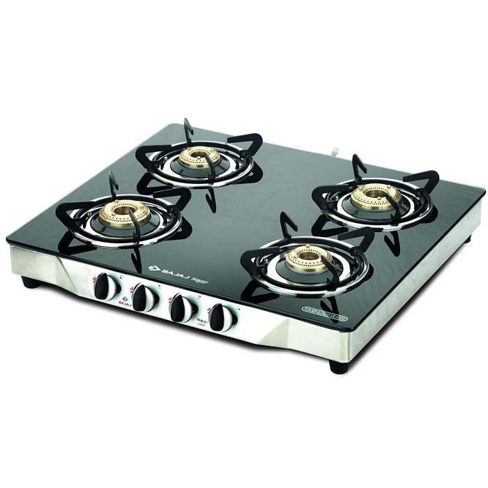 Bajaj CGX4 Stainless Steel 4 Burner Gas Stove, Black and SilverAttinkara