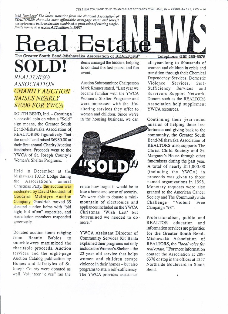  Goodrich Auction Company, David Goodrich Auctioneer, Indiana Michigan