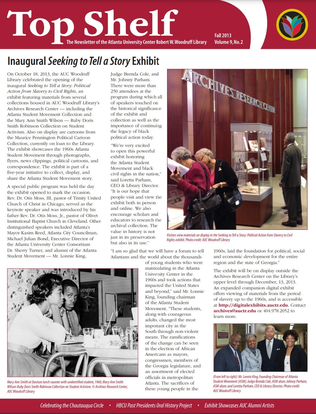 Fall 2013 Issue of Top Shelf Arrives Robert W. Woodruff Library Atlanta University Center