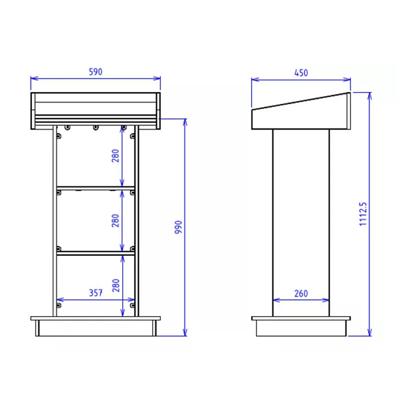 Standard Black Melamine Lectern with two open shelves Audio Visual Sales