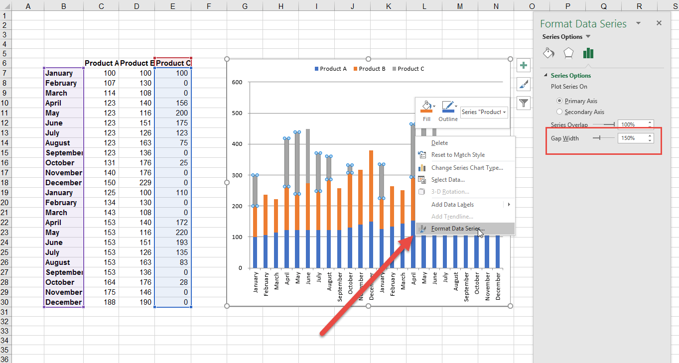 How to get Excel Chart Columns with no gaps • AuditExcel.co.za