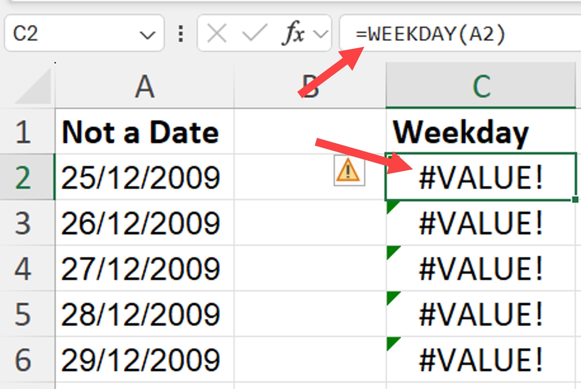 Excel WEEKDAY function not working Picture1 • AuditExcel.co.za