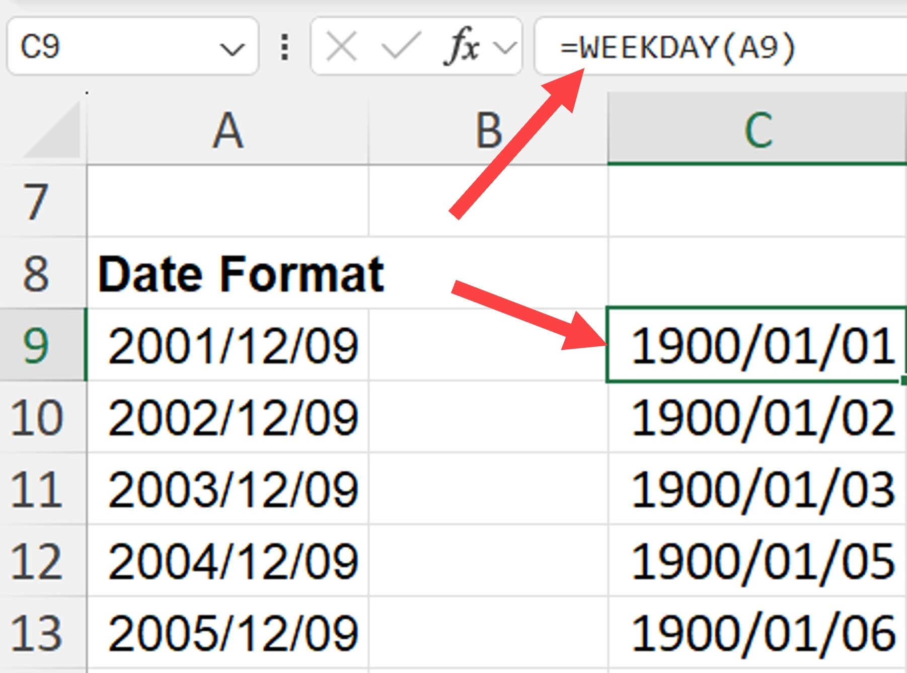 Excel WEEKDAY function not working Picture3 • AuditExcel.co.za