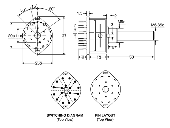 6 Pole 2 Position Wafer Rotary Switch