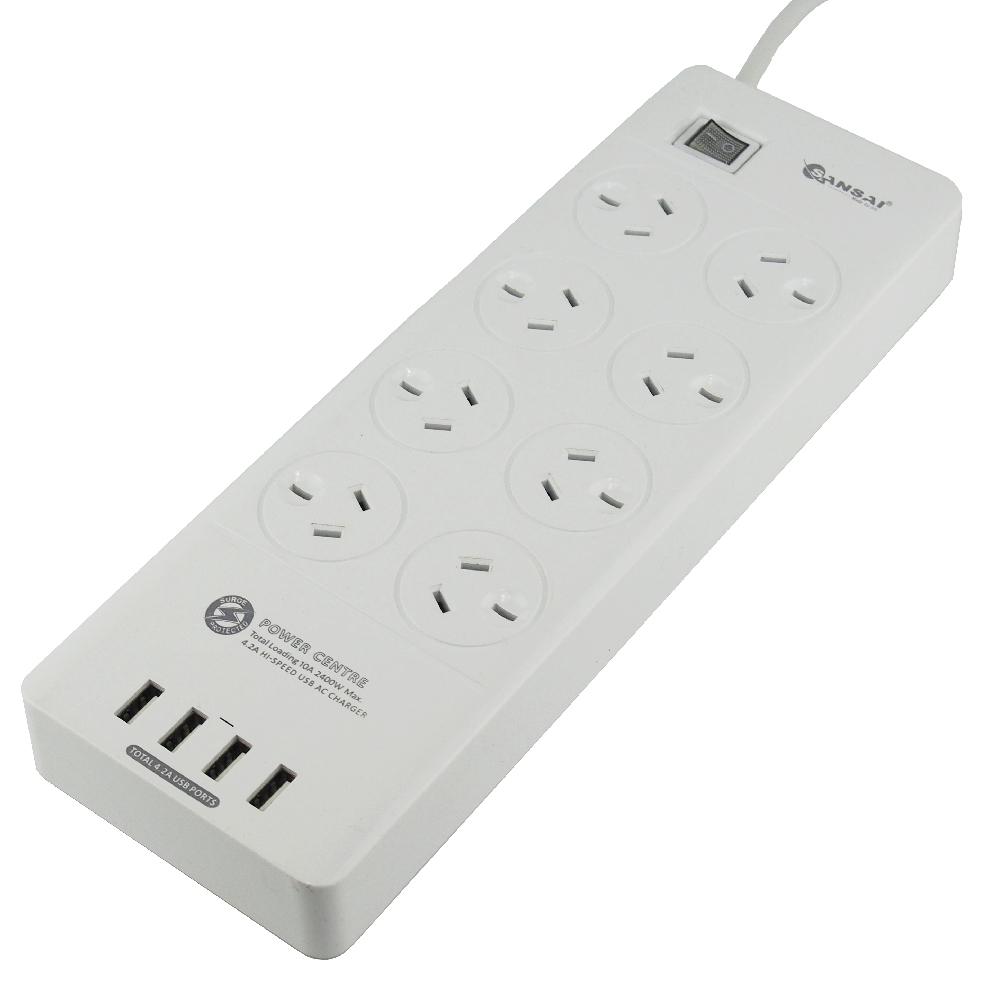 8 Outlet Power Board with 4 USB Charging Ports