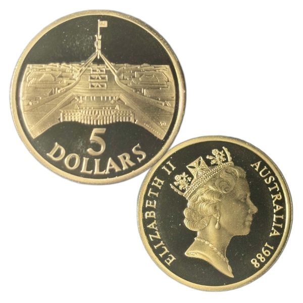 1988 5 Parliament House Canberra Commemorative Proof Strike Coin In