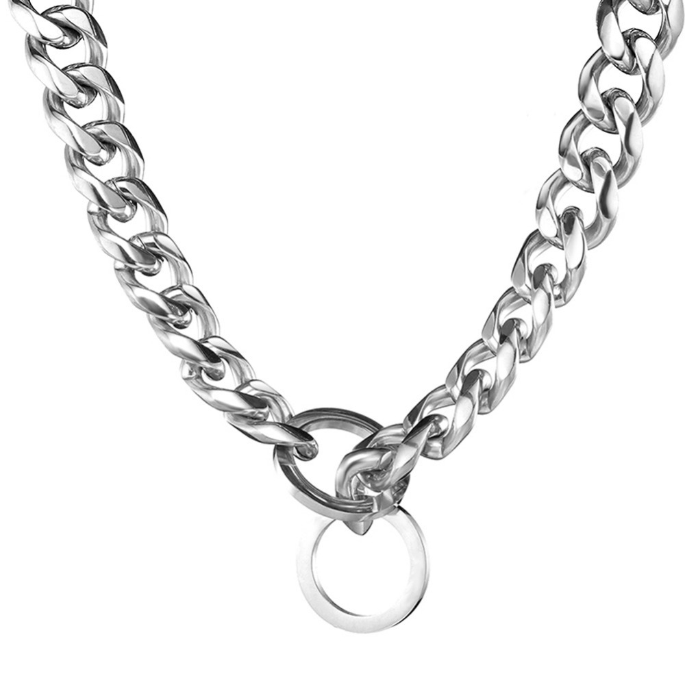 20mm Wide Silver Pinch Chain Stylish Dog Collar Cuban Link Choke Design