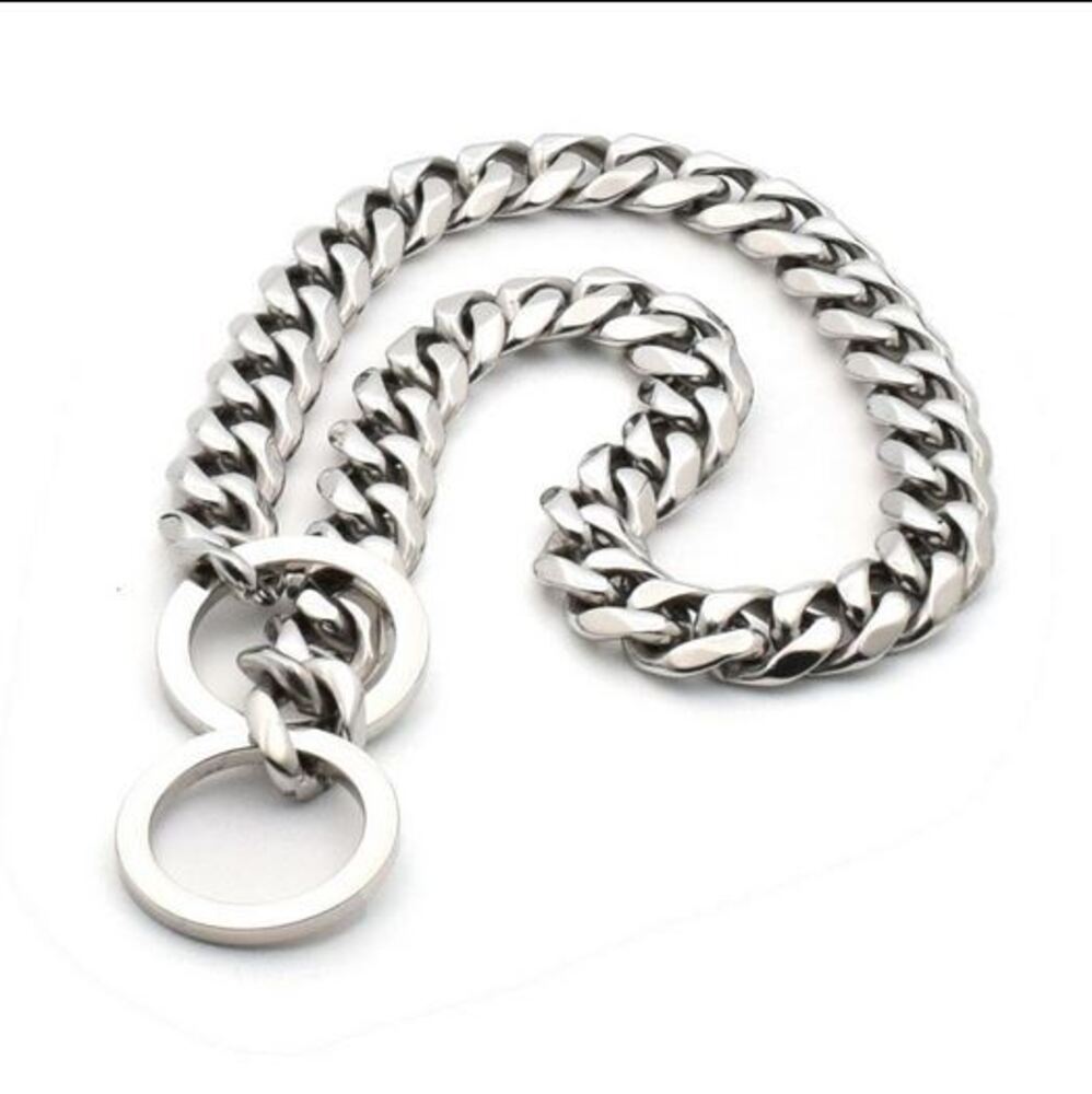 20mm Wide Silver Pinch Chain Stylish Dog Collar Cuban Link Choke Design