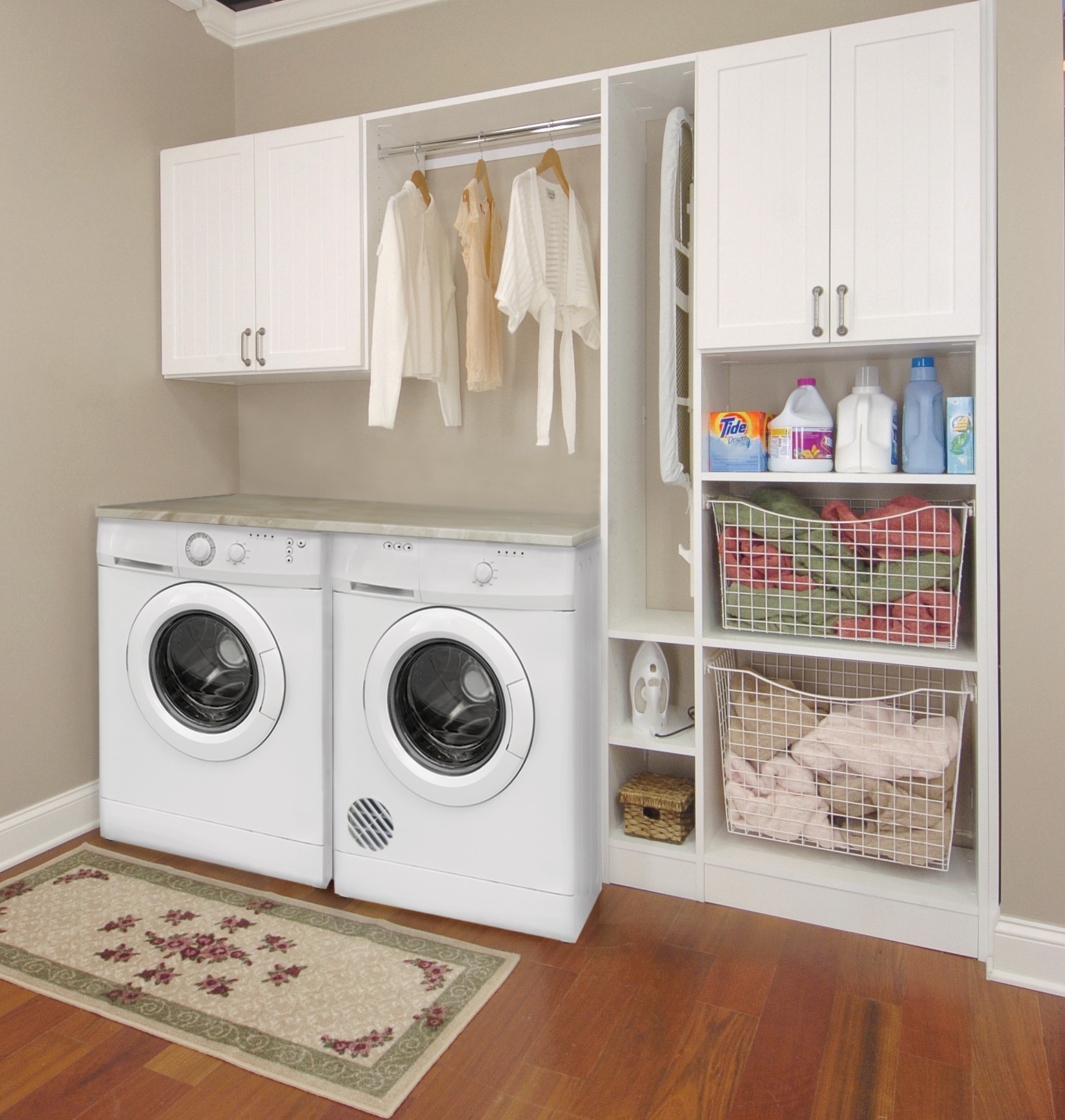 LAUNDRY ORGANIZATION SYSTEM WITH UPPER HANGING