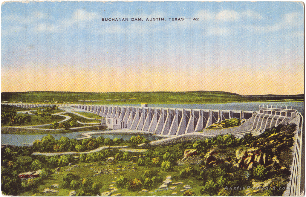 AustinPostcard Buchanan Dam, Austin, Texas