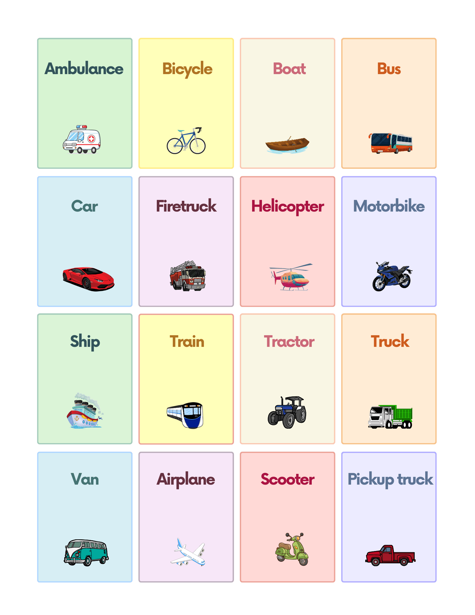 Free Vehicles Flashcards for Autism and Speech Therapy AutisticHub