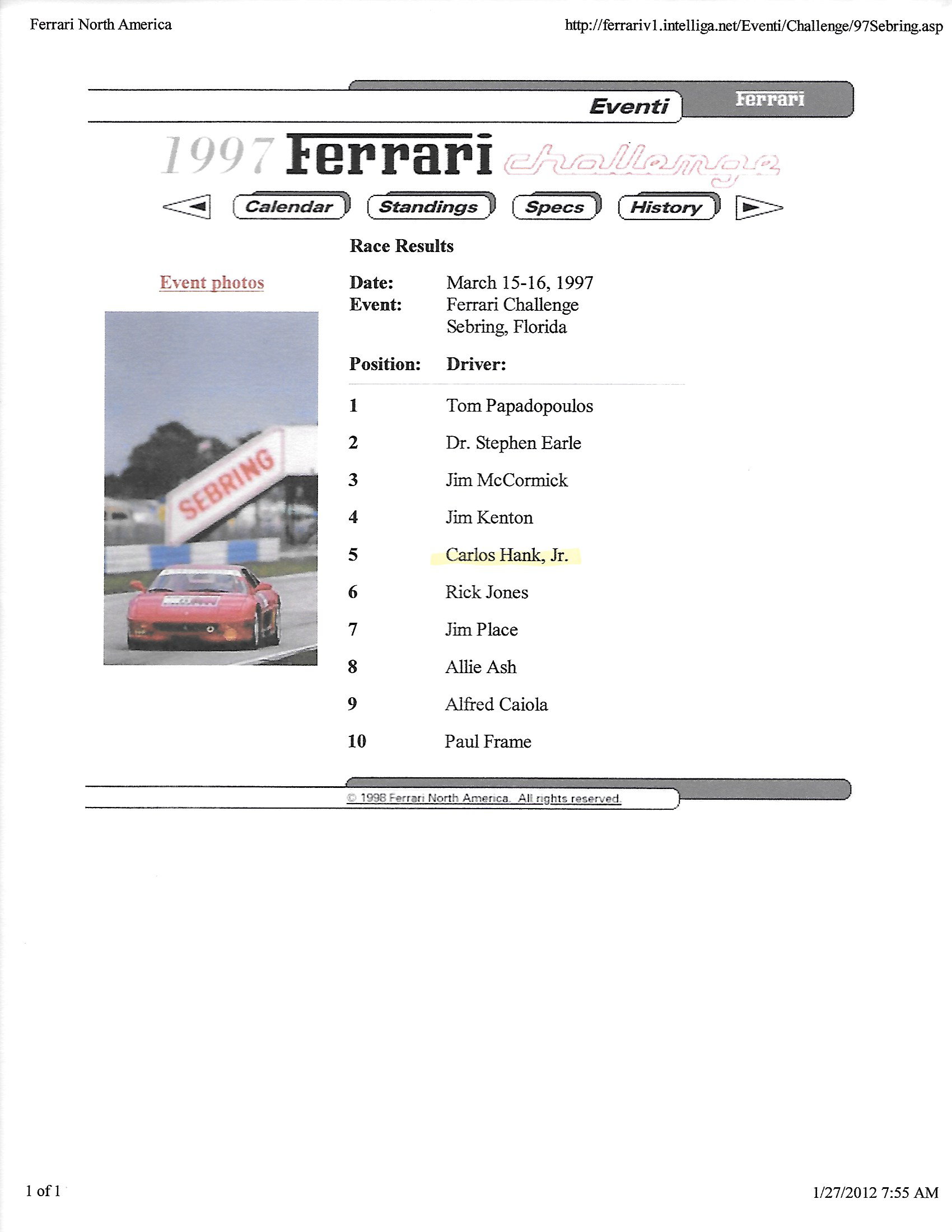 1997 Ferrari F355 Challenge Race Results