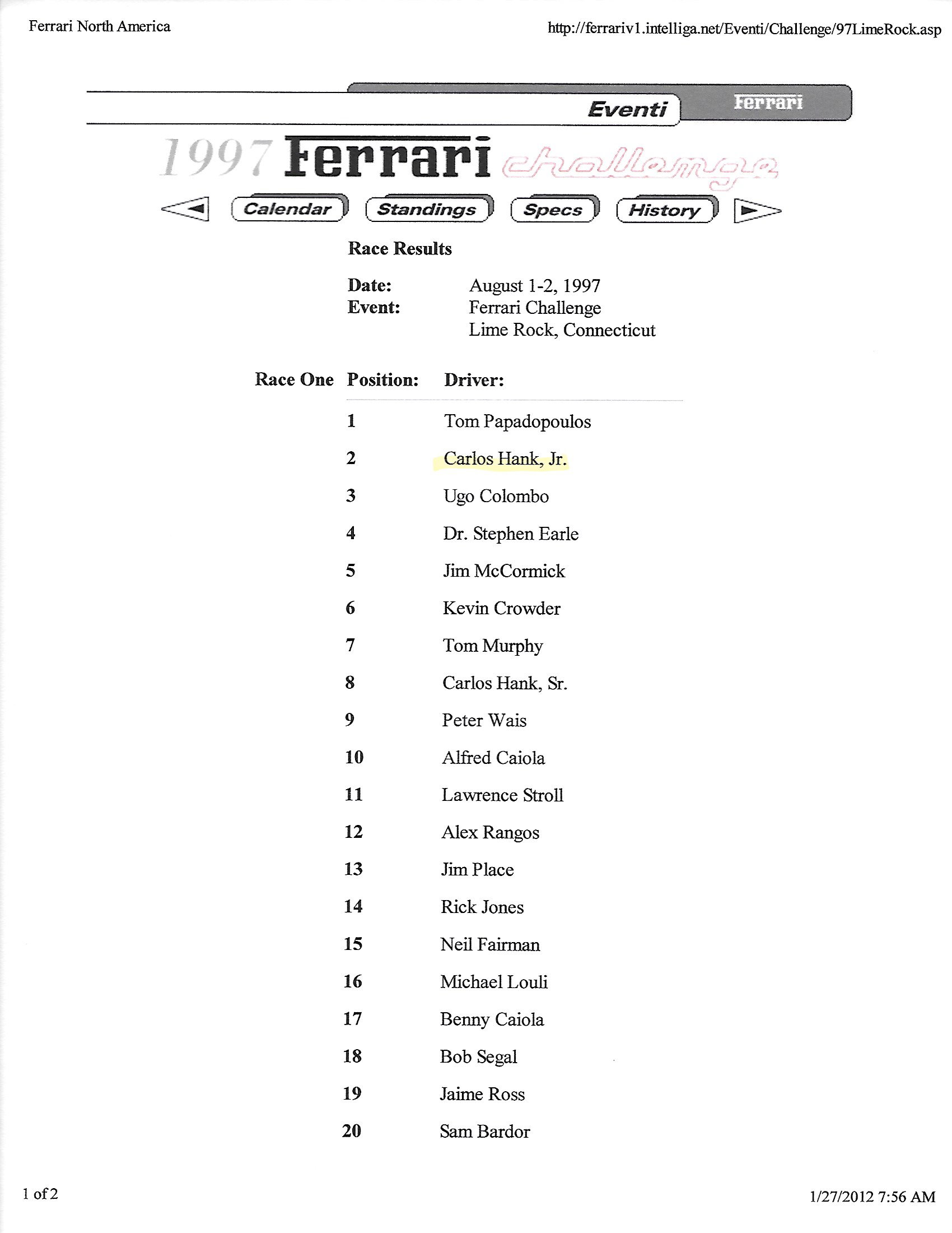 1997 Ferrari F355 Challenge Race Results