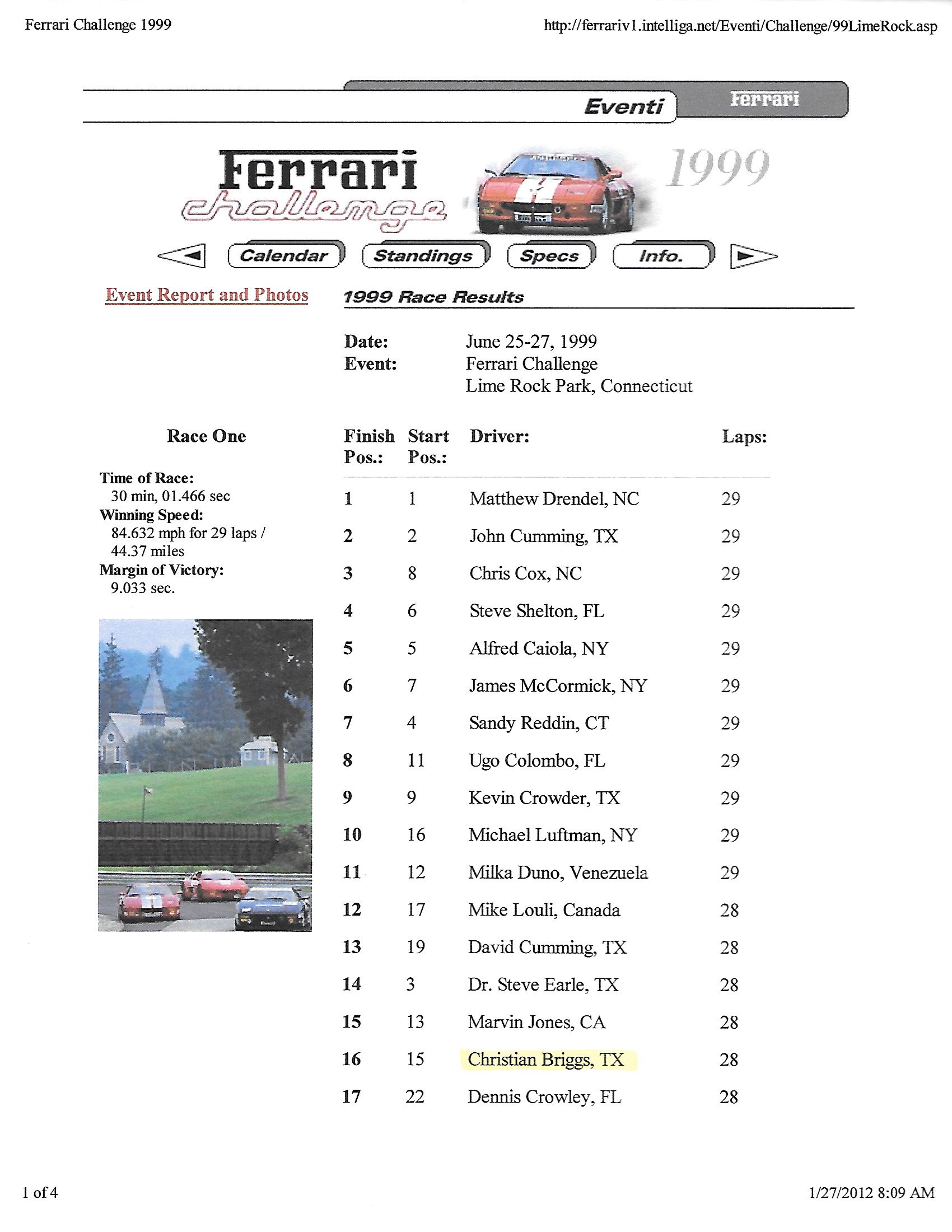 1999 Ferrari F355 Challenge Race Results