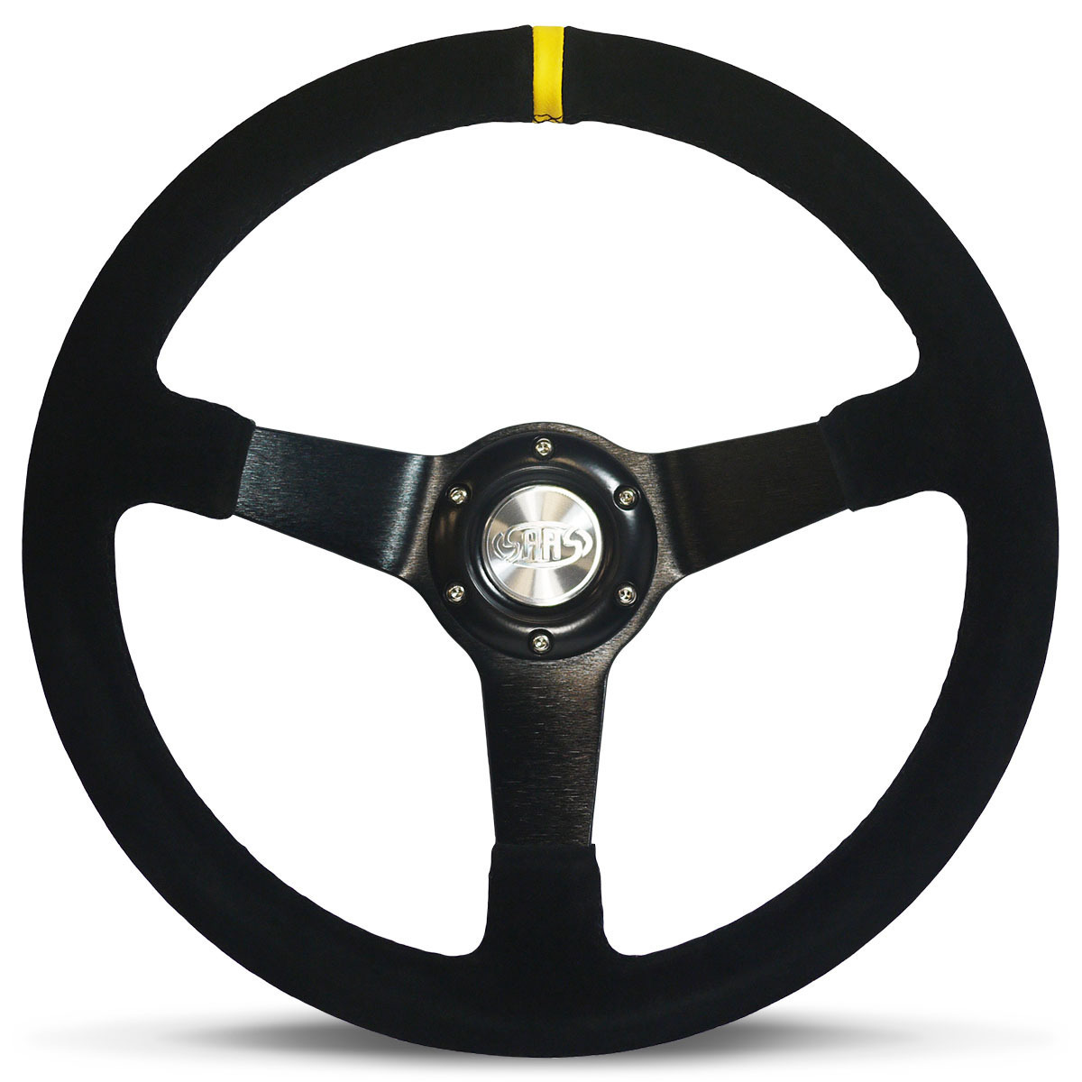 SAAS Drifter Black Suede Sports Steering Wheel 350mm 70mm Deep Dish