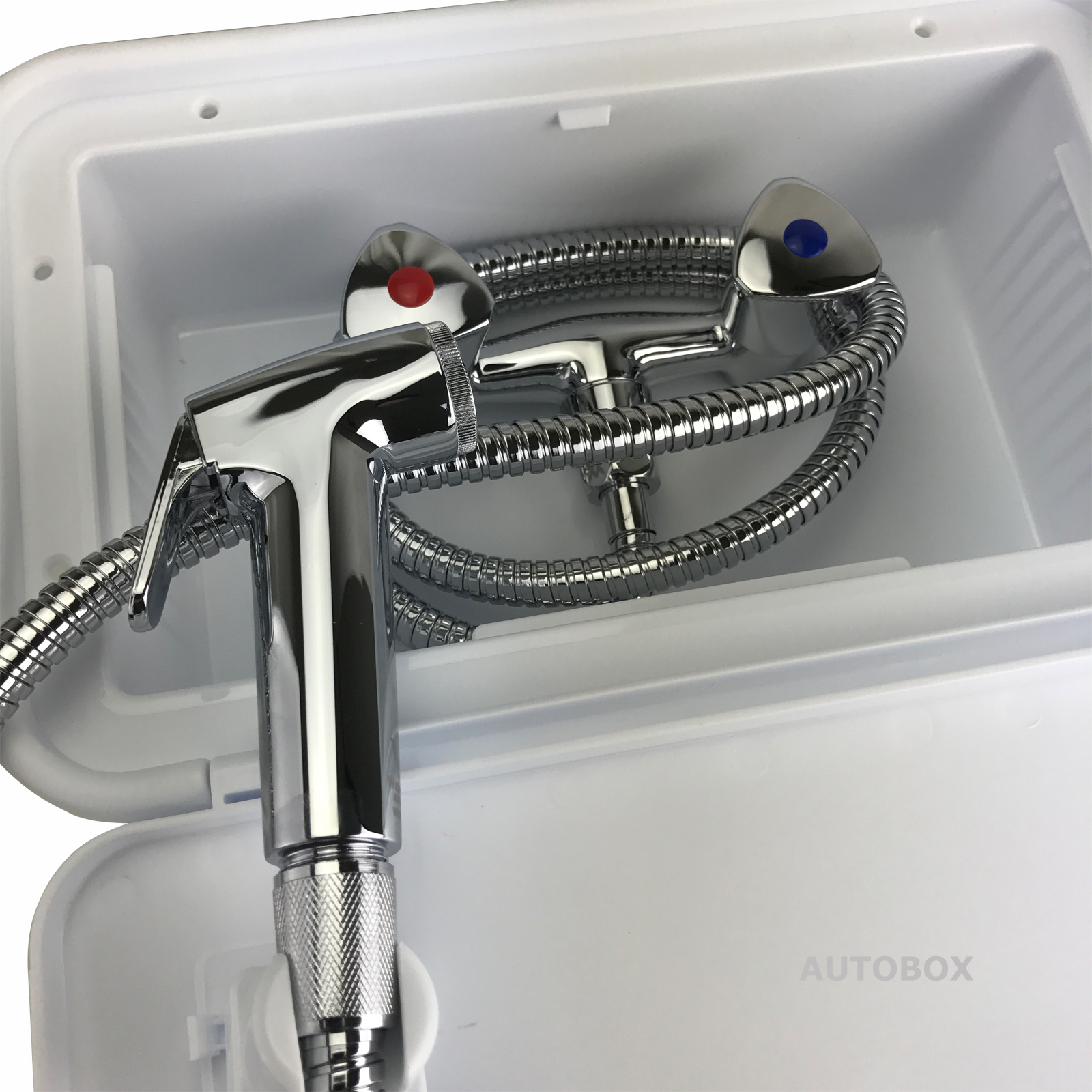 Watermarked White External Shower Box for Caravan Motorhome Camper Boat