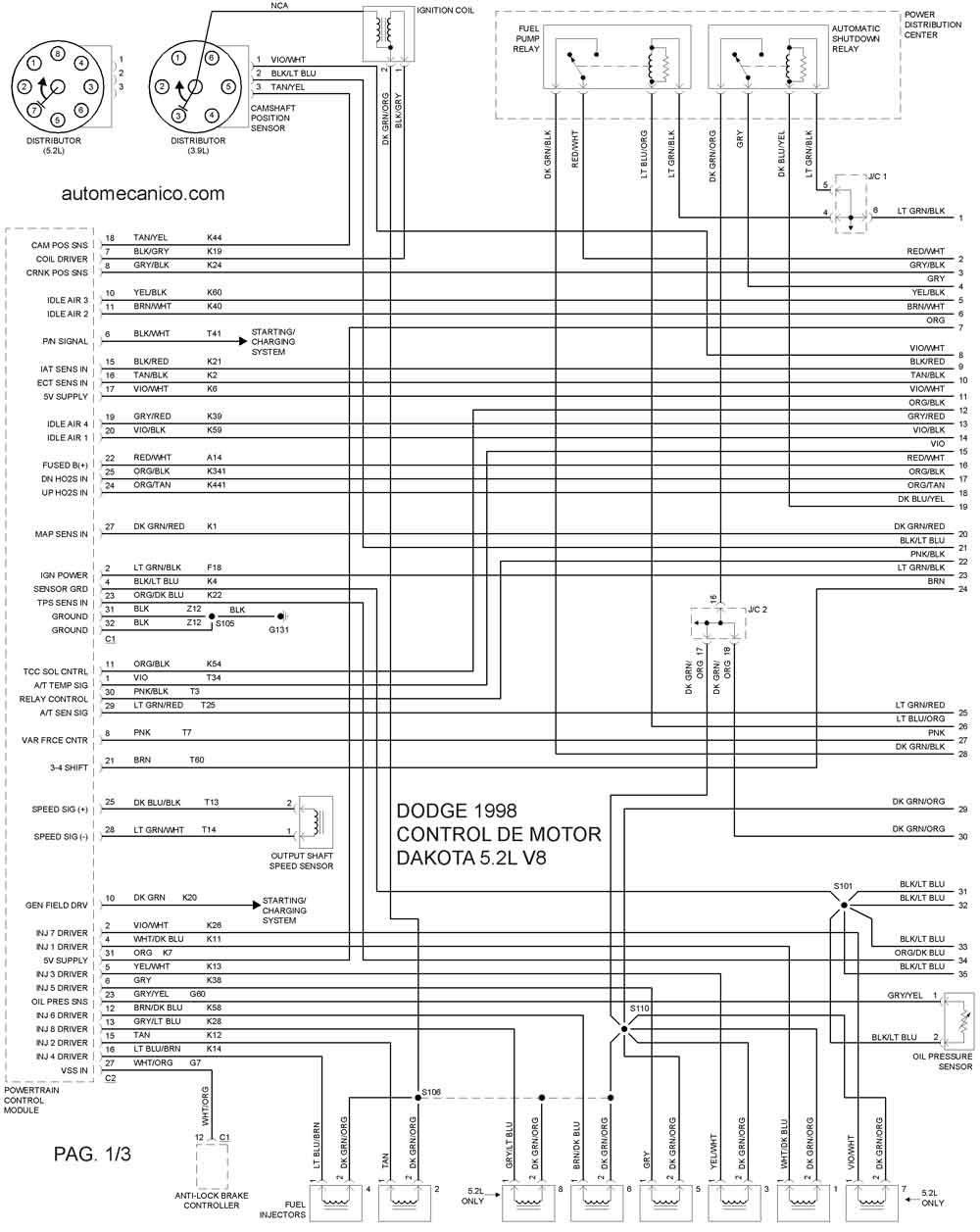 DODGE 1998 | Diagramas - Esquemas - Graphics | vehiculos - motores