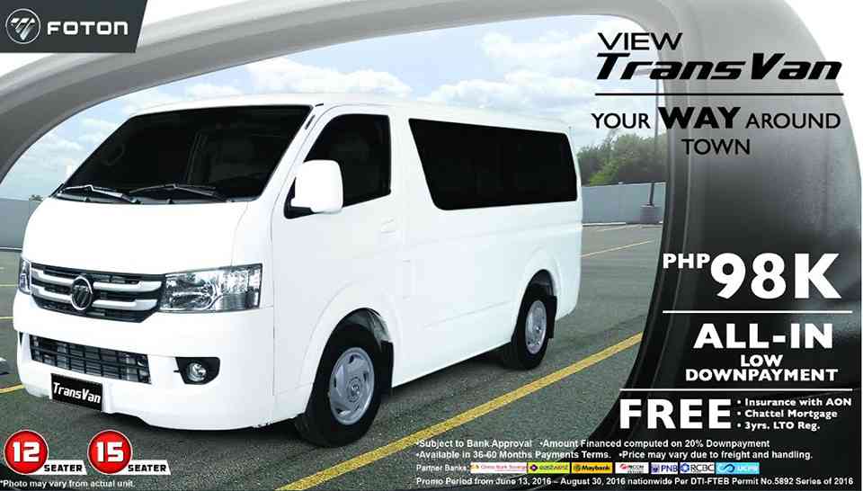 Foton offering low downpayment for Transvan, Traveller and Toplander