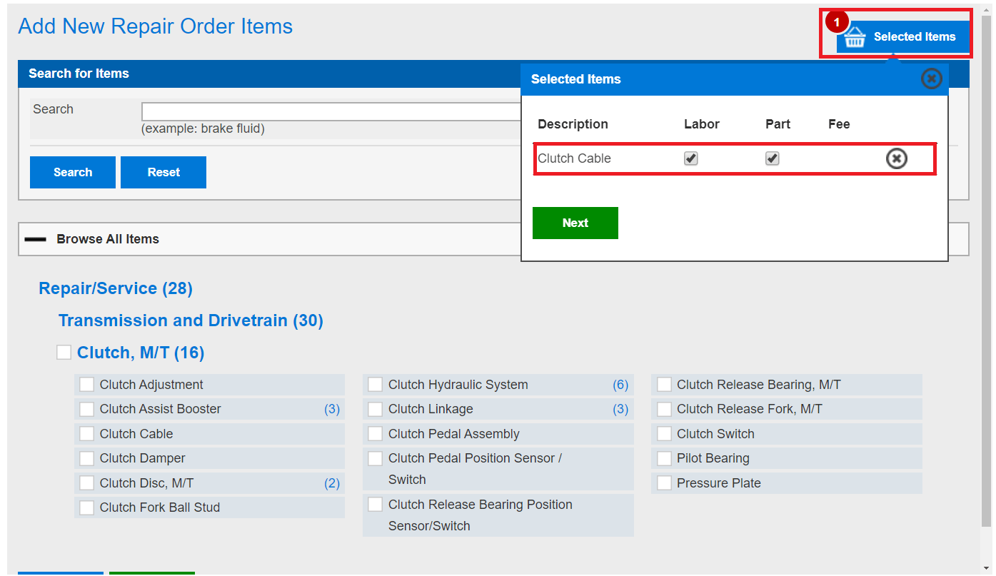 Adding Items To An RO Auto Integrate