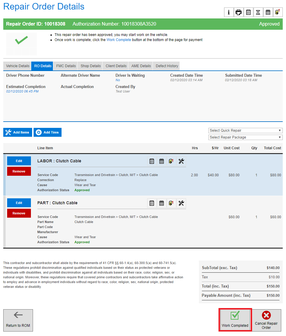 Completing Repair Orders Auto Integrate