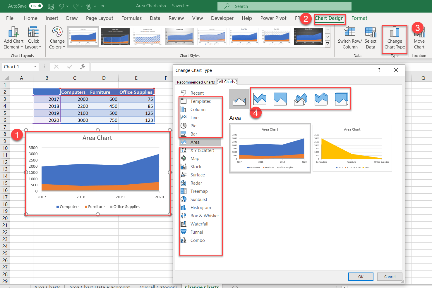 Excel Area Charts Standard, Stacked Free Template Download