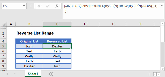 Reverse the Order of a List / Range Excel & Google Sheets Automate