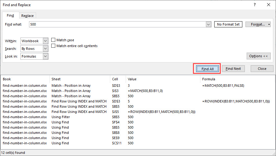 Find a Number in a Column / Workbook Excel & Google Sheets Automate